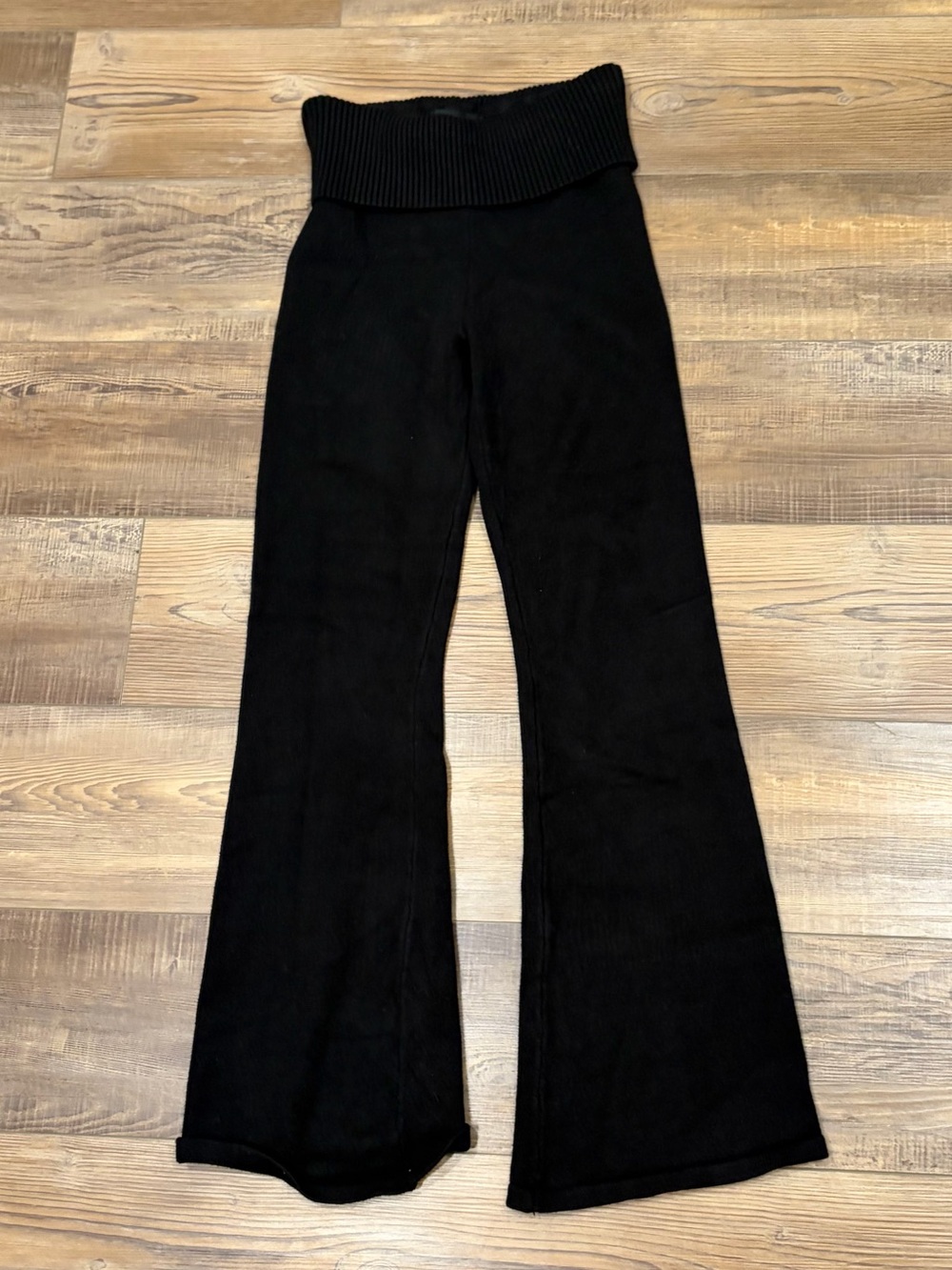 Arden B Y2K Black Fold-Down Waist Flare Knit Pants Soft comfy